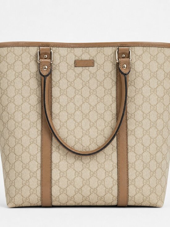 Gucci Handbags - Gucci GG Canvas Beige Leather Trim Large Tote Bag Authentic